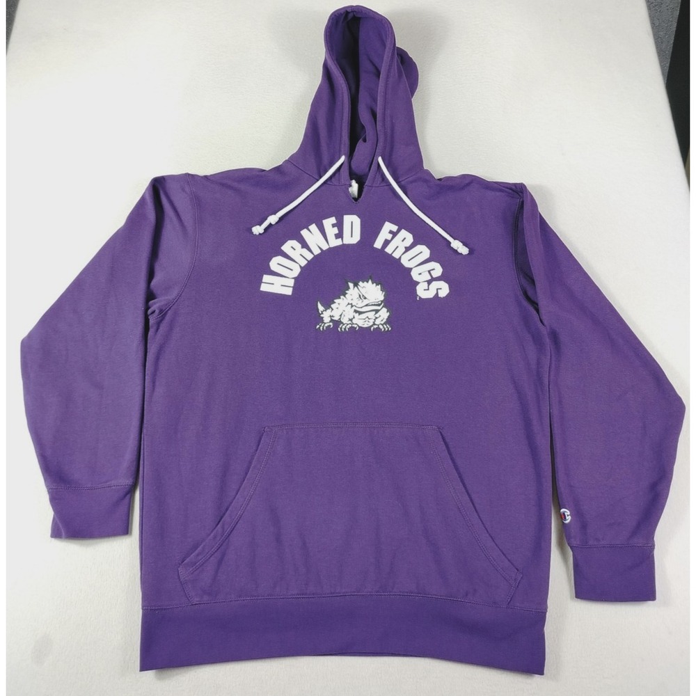 TCU Horned Frogs Hoodie Mens Large Purple NCAA Football Champion Sweatshirt
